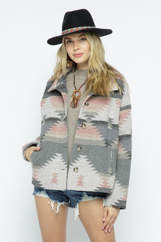 SOFT COMFY LIGHT WEIGHT AZTEC PATTERN JACKET