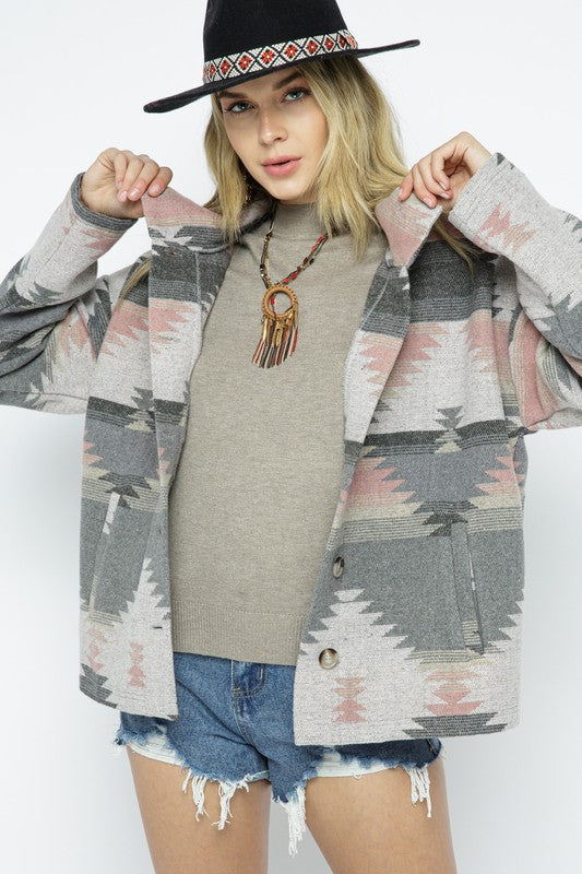 SOFT COMFY LIGHT WEIGHT AZTEC PATTERN JACKET