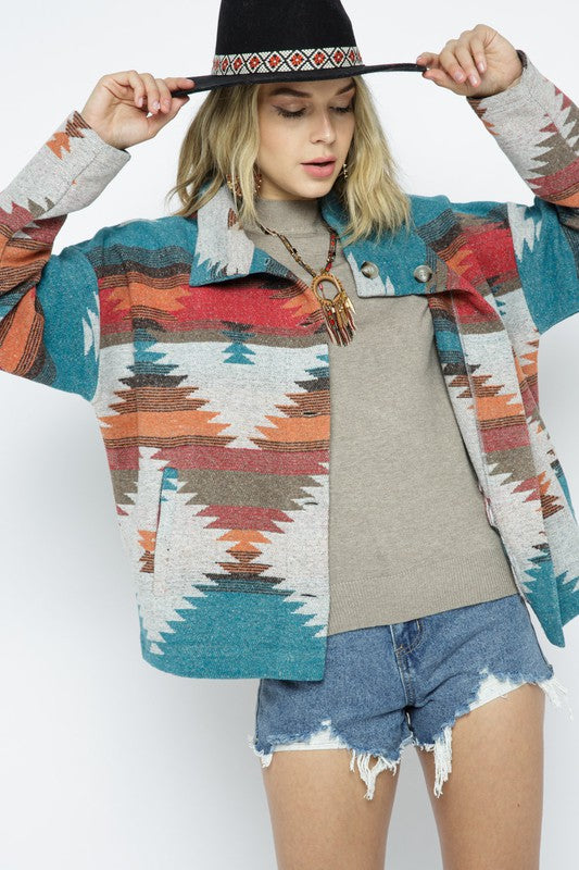 SOFT COMFY LIGHT WEIGHT AZTEC PATTERN JACKET