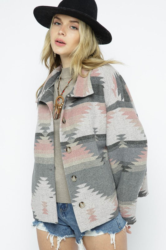 SOFT COMFY LIGHT WEIGHT AZTEC PATTERN JACKET