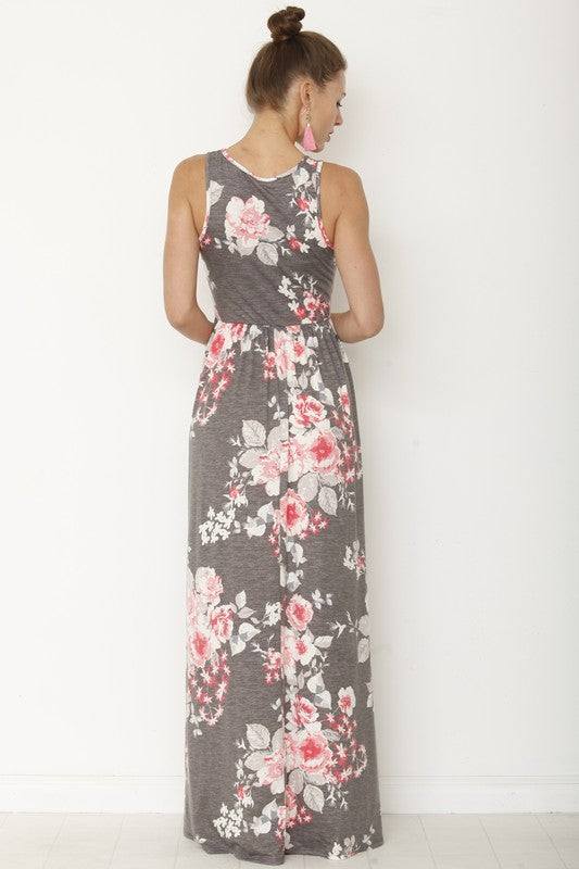 Plus Vintage Floral Maxi Dress With Pockets