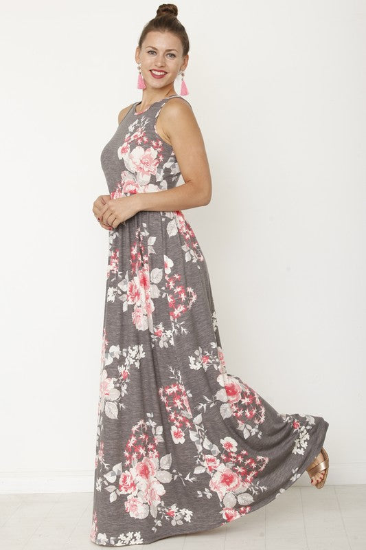 Plus Vintage Floral Maxi Dress With Pockets