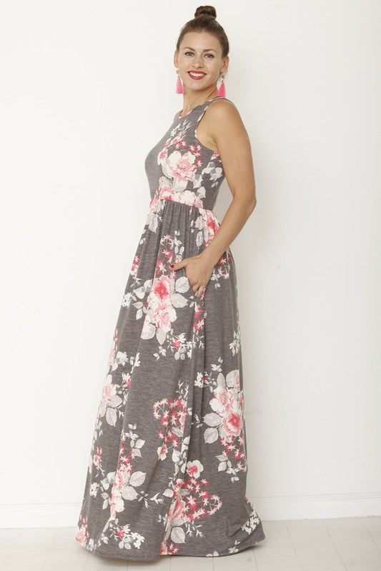 Plus Vintage Floral Maxi Dress With Pockets