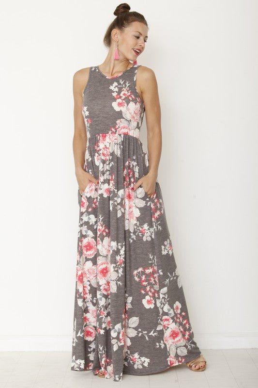 Plus Vintage Floral Maxi Dress With Pockets