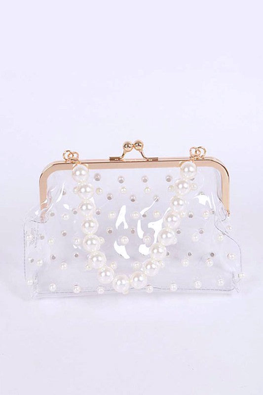 Pearl Studs Clear Iconic Purse Clutch