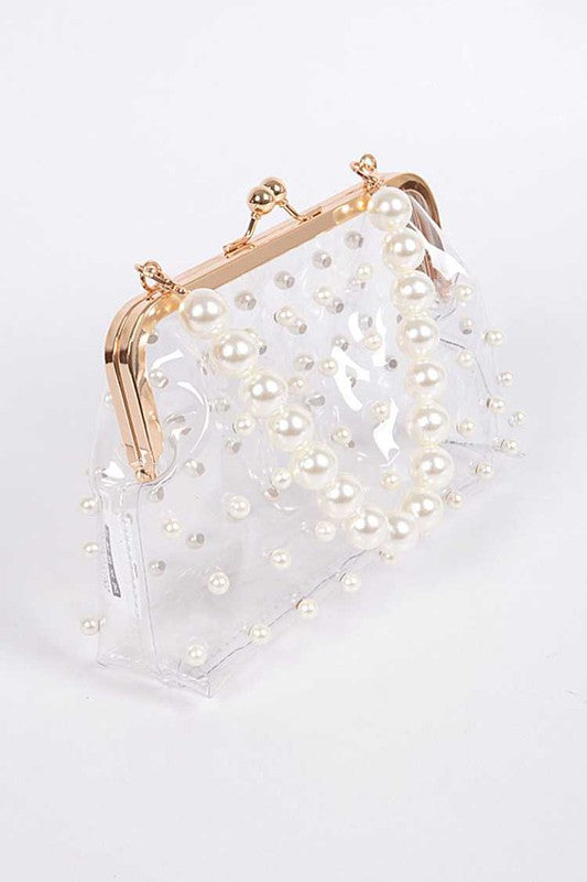 Pearl Studs Clear Iconic Purse Clutch