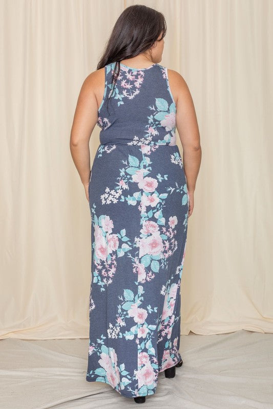 Plus Vintage Floral Maxi Dress With Pockets