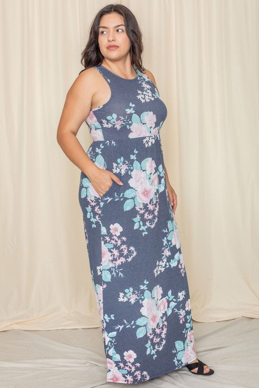 Plus Vintage Floral Maxi Dress With Pockets