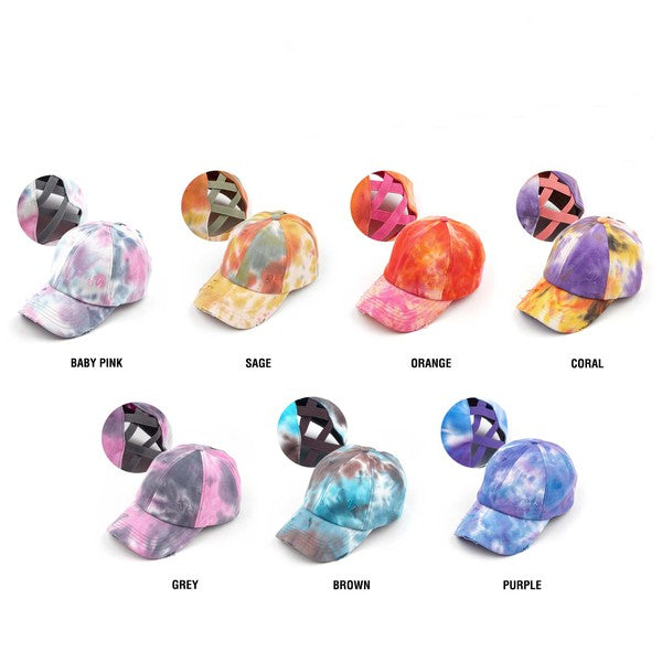 CC Tie-Dye Pony Cap  Criss-Cross Elastic