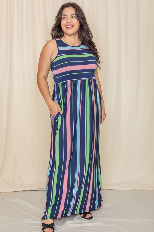 Multi stripe rainbow maxi dress