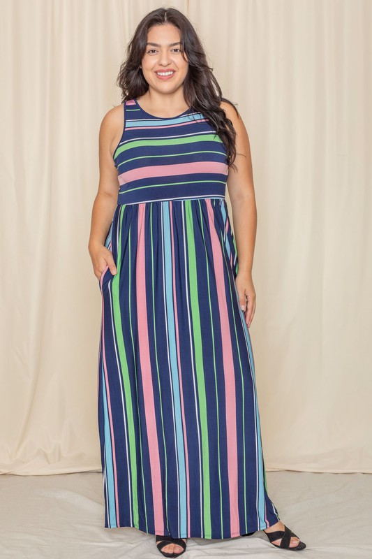 Multi stripe rainbow maxi dress