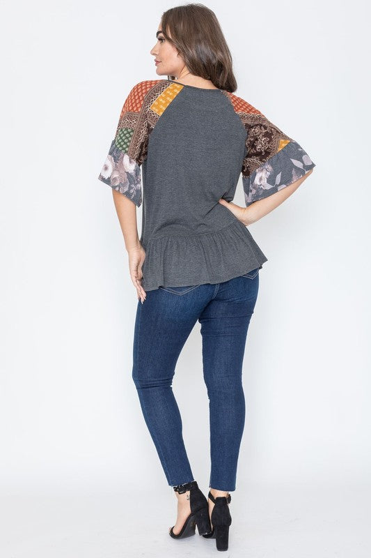 Patchwork Ruffle Sleeve Tunic