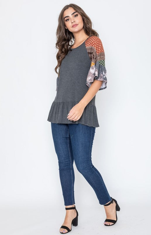 Patchwork Ruffle Sleeve Tunic