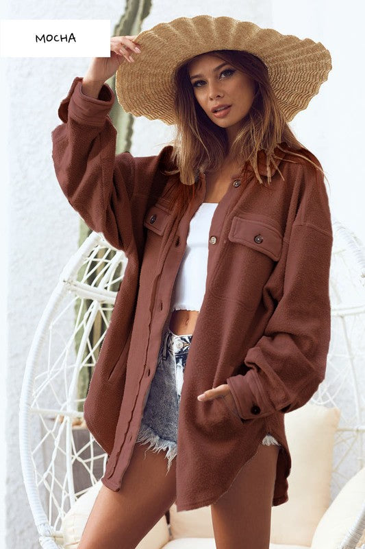 Fleece Buttoned Down Oversized Jacket