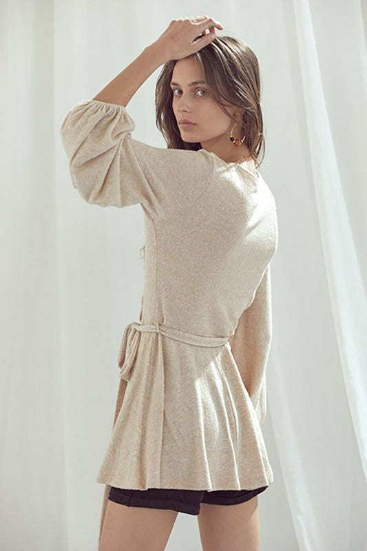 LONG BUBBLE SLEEVE WRAP TUNIC