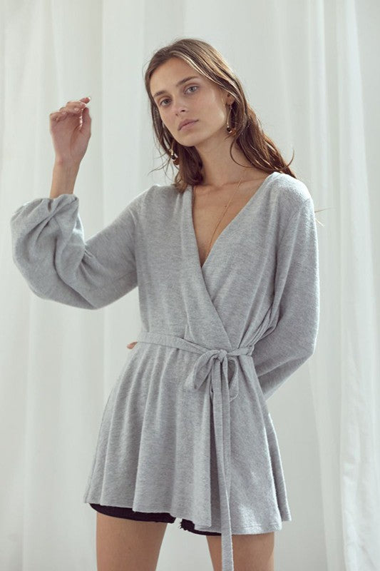 LONG BUBBLE SLEEVE WRAP TUNIC