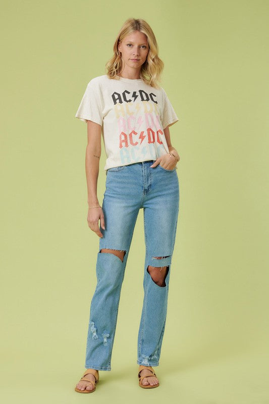 High Rise Distressed Wide Leg Jeans