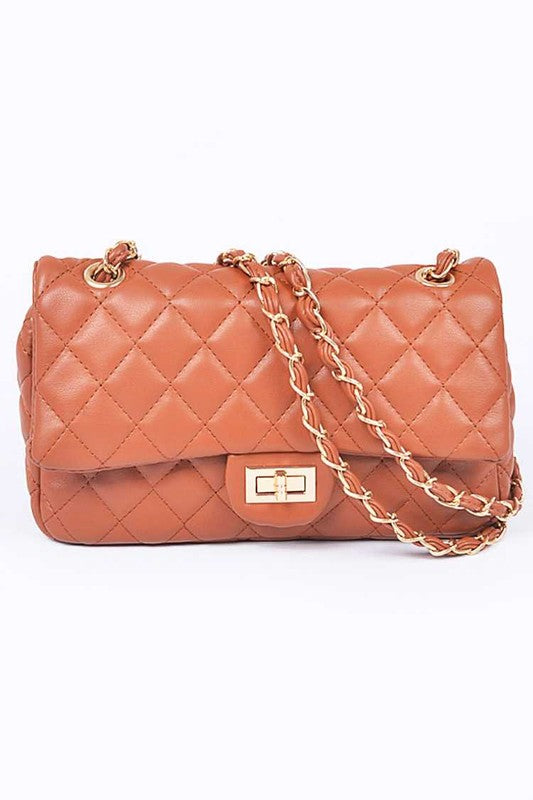 Quilted Turn Lock Convertible Shoulder Bag