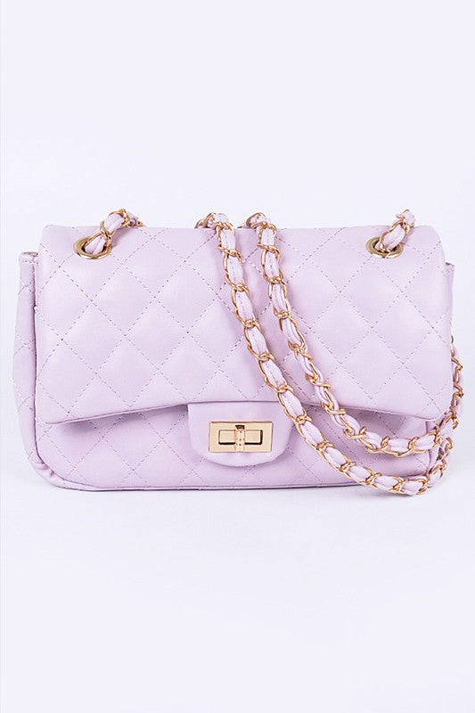 Quilted Turn Lock Convertible Shoulder Bag