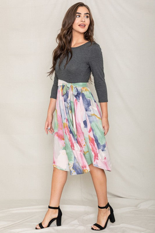 Watercolor Sash Midi Dress