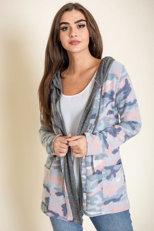 Camo Cardigan with Hoodie