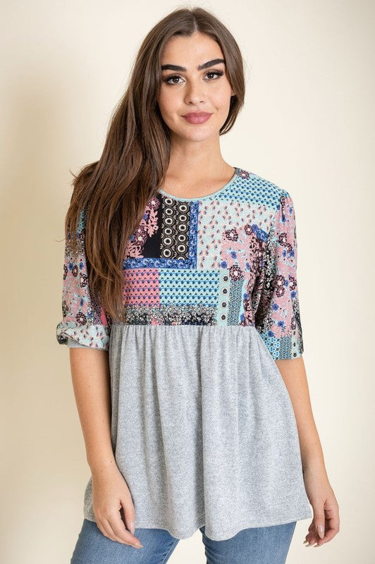 3/4 Sleeve Quilted Pattern Tunic