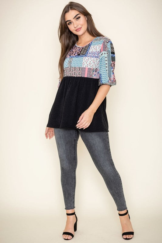 3/4 Sleeve Quilted Pattern Tunic