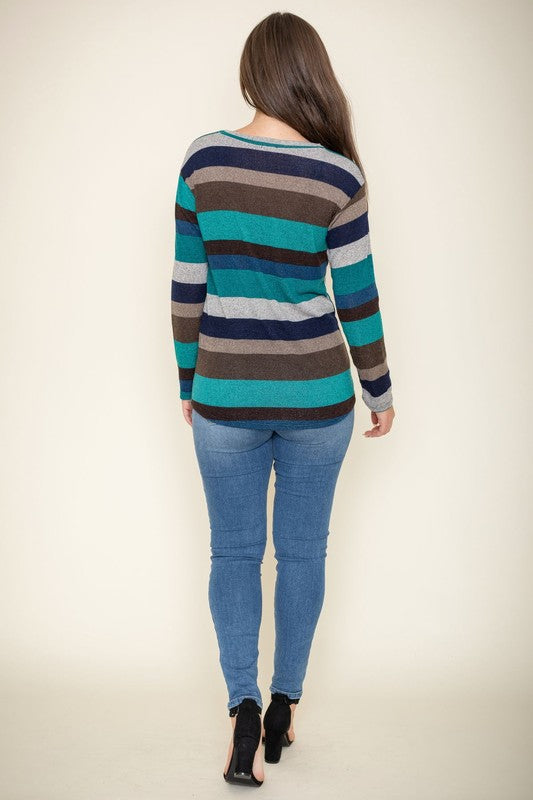 Stripe Front Twist Tunic Top