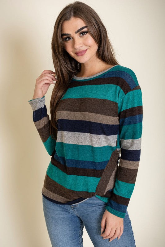 Plus Stripe Front Twist Tunic Top