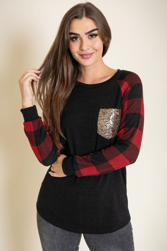 Checker Sleeve Sequin Pocket Tunic