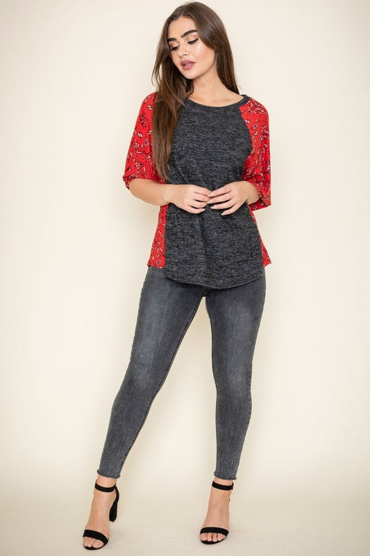 Plus Bandana Paisley Bishop Sleeve Top