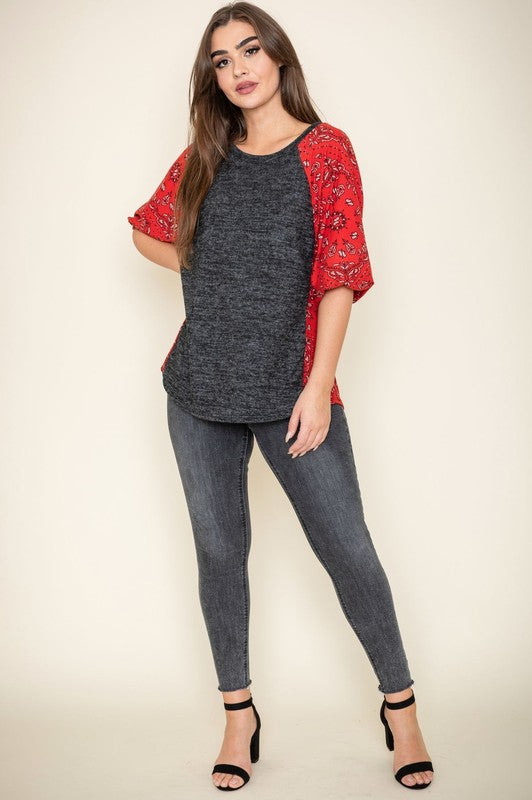 Plus Bandana Paisley Bishop Sleeve Top