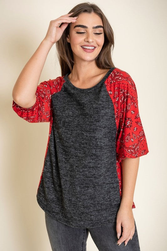 Plus Bandana Paisley Bishop Sleeve Top