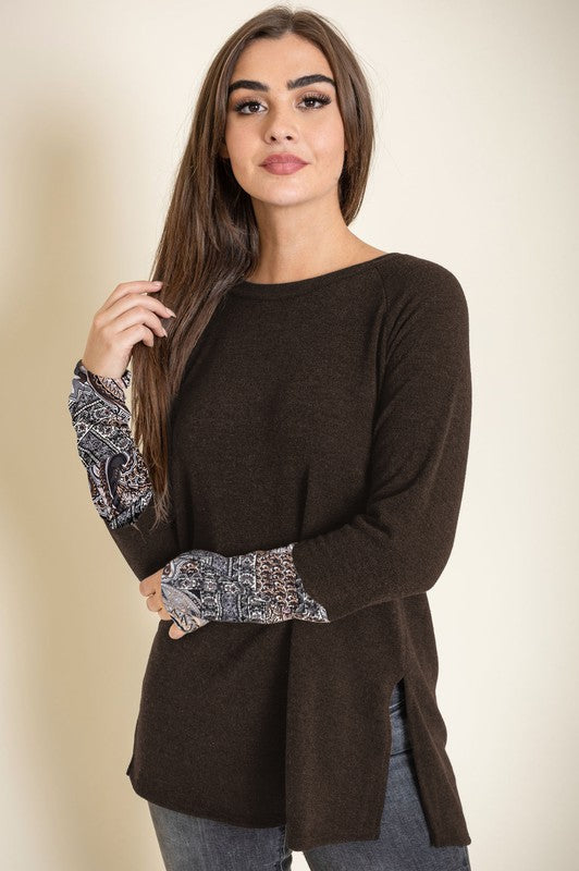 Knit Side Slit Paisley Cuff Tunic