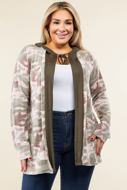 Camo Cardigan with Hoodie