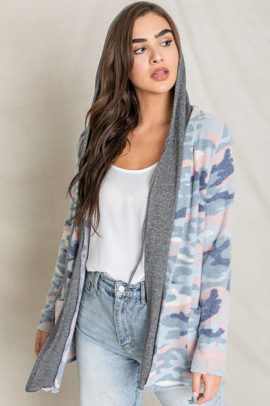 Camo Cardigan with Hoodie