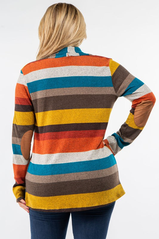 Stripe Elbow Patch Cardigan