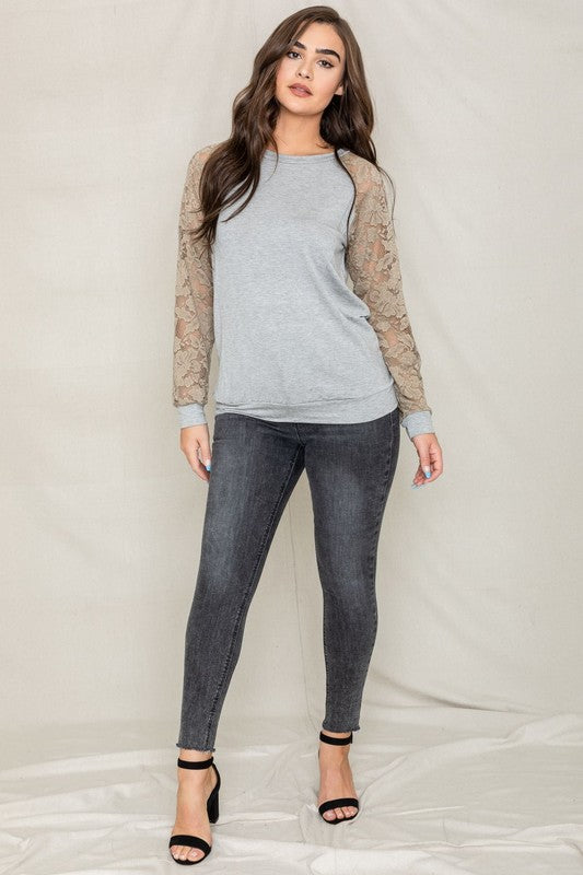 Plus Lace Sleeve Raglan Tunic