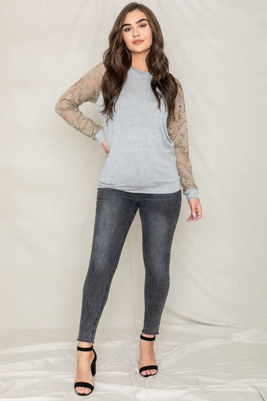 Lace Sleeve Raglan Tunic