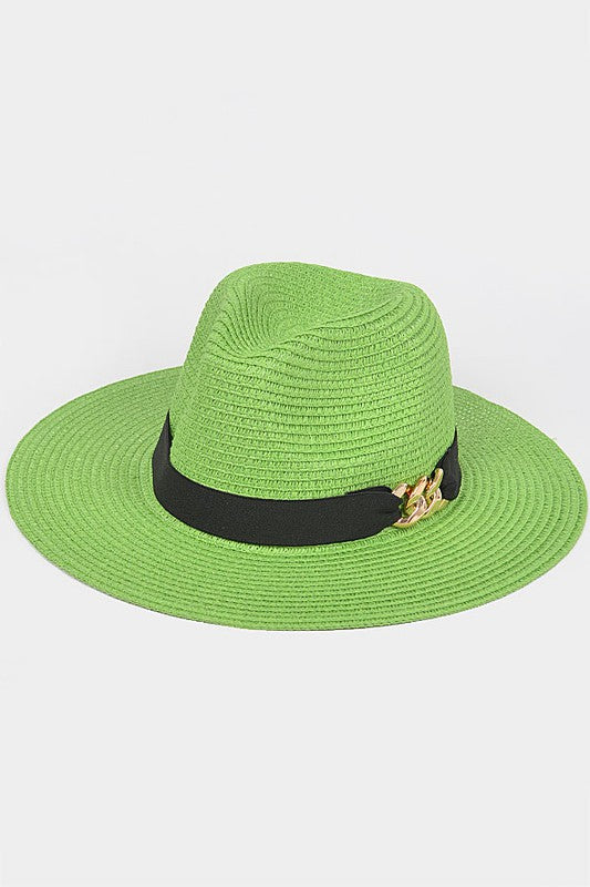 Gold Chain Accent Straw Panama hat