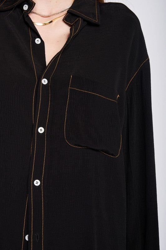 CONTRASTED BUTTON DOWN SHIRT WITH POCKET