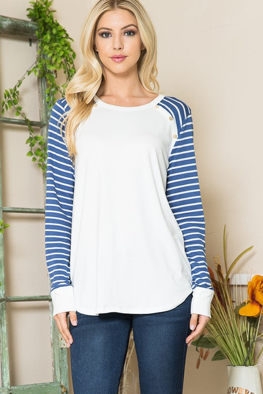 Viscoes Crepe Knit Jersey Stripe Button Top