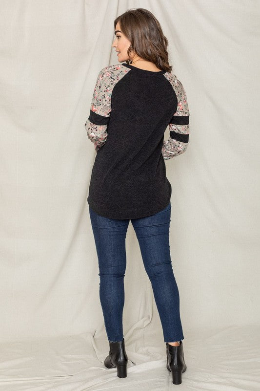 Floral Color Block Sleeve Tunic