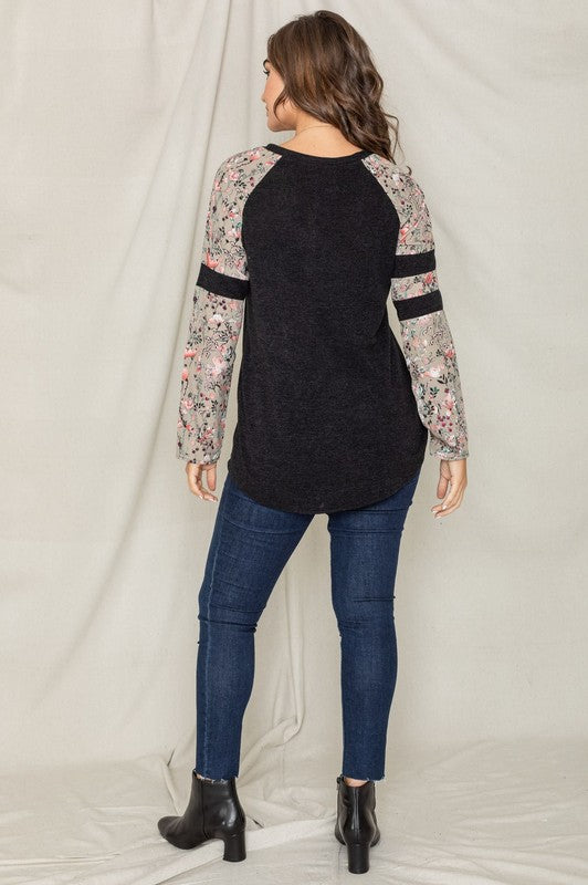 Floral Color Block Sleeve Tunic