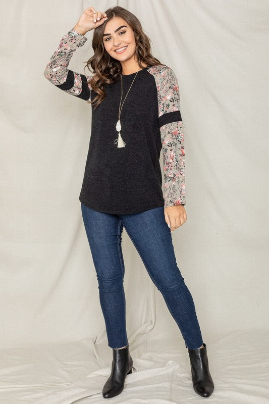 Floral Color Block Sleeve Tunic