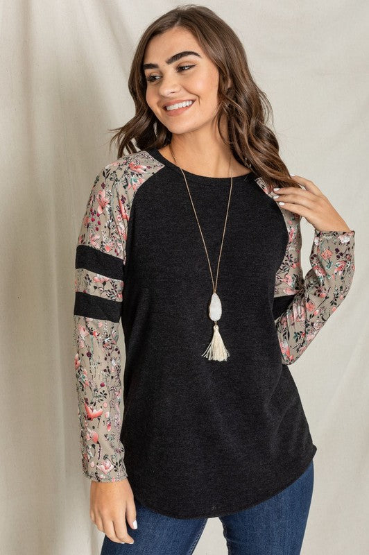 Floral Color Block Sleeve Tunic