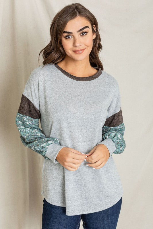 Floral Bishop Sleeve Color Block Tunic