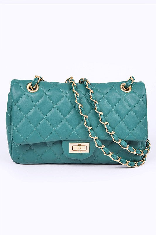 Quilted Turn Lock Convertible Shoulder Bag