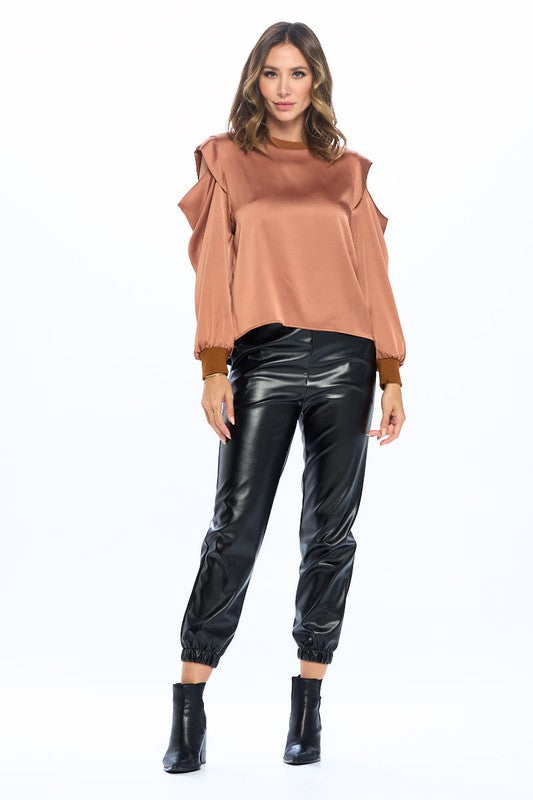Satin Stretch Open Shoulder Sweatshirt