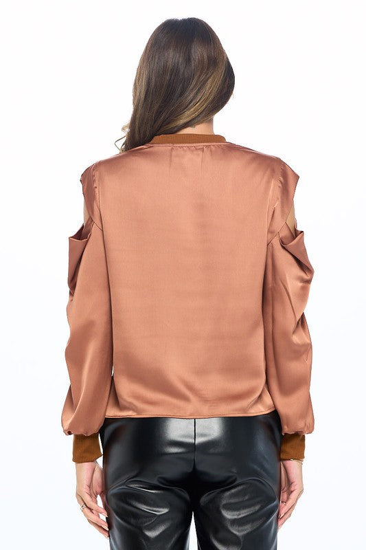 Satin Stretch Open Shoulder Sweatshirt